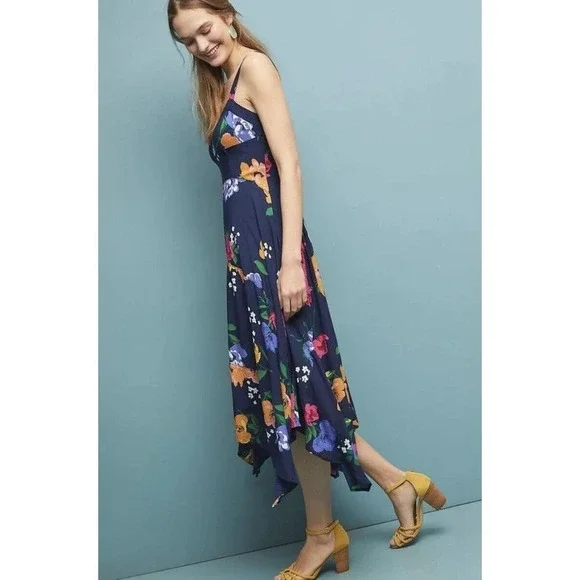 Anthropologie Maeve Vivienne blue Maxi Dress Size 2 Floral Smocked Back - Picture 3 of 12